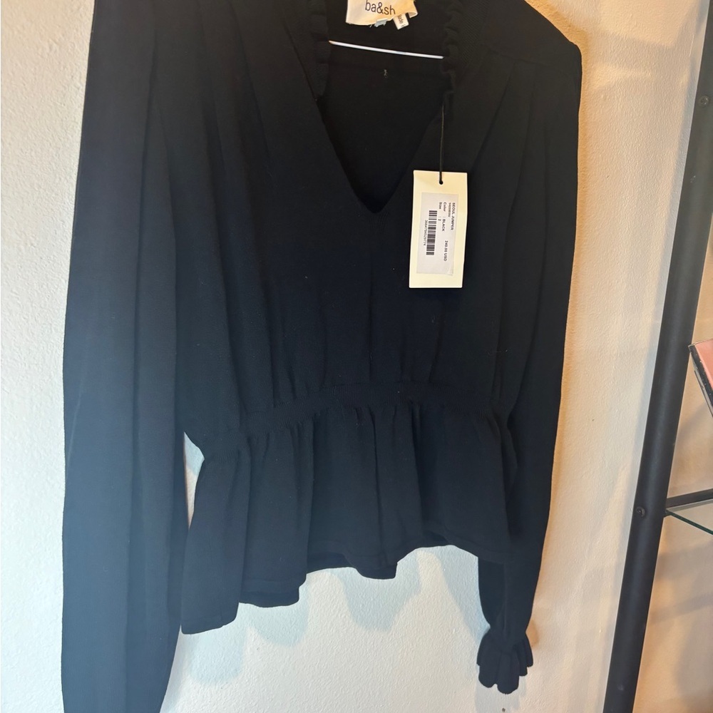 ba&sh Black Ruffled V-Neck Blouse - Picture 4 of 9